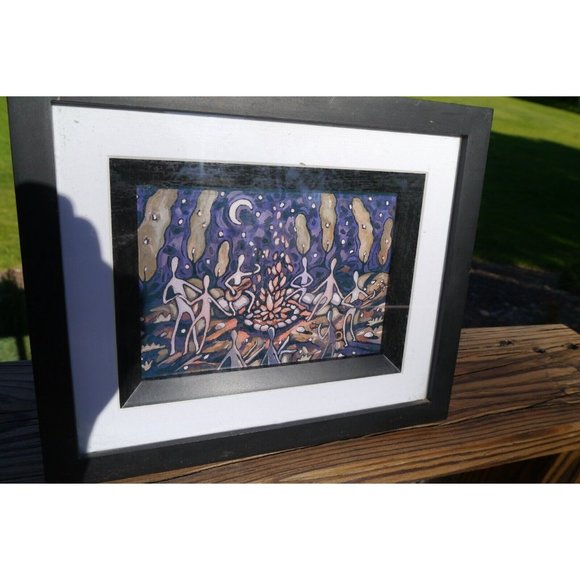 Framed Happy Art Print By Vermont Artist Kimberlee Forney "Around The Campfire - Picture 4 of 9